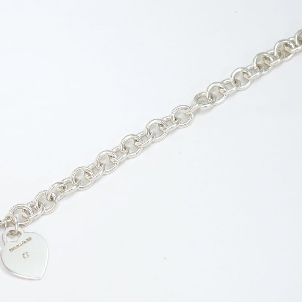 Tiffany & Co. Heart Tag Diamond Chain Bracelet 6.8" Silver 925 Auth w/Box - Picture 3 of 7